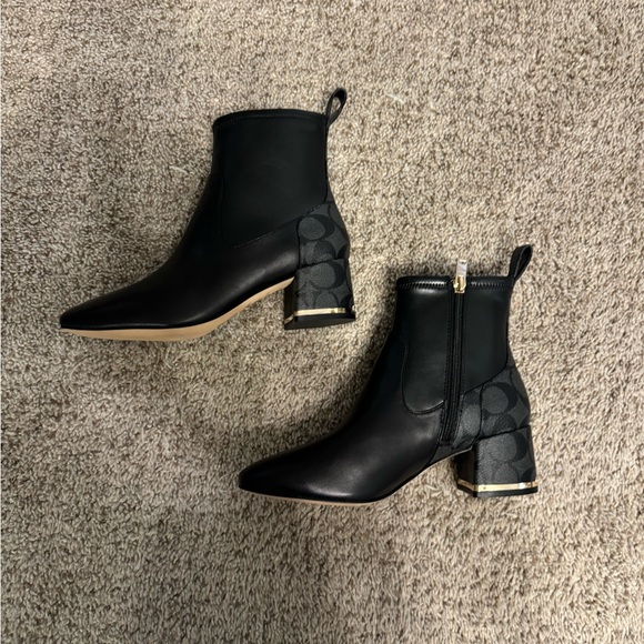 Coach Leather Nala bootie, leather and Signature coated canvas Block heel black - Picture 9 of 11